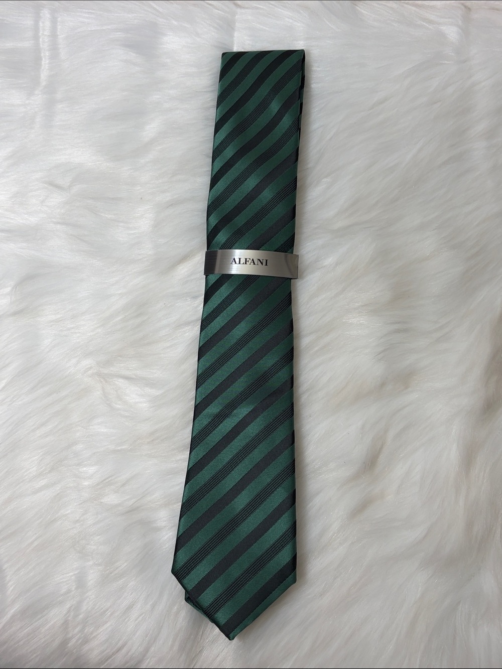 NWT Alfani Dark Green Black Diagonal Stripe Tie